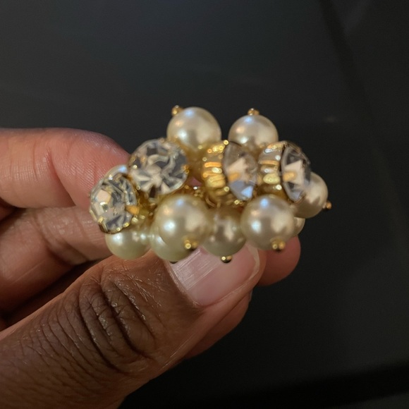J. Crew Gold Pearl Cubic Zirconia Statement Rings - Picture 4 of 5